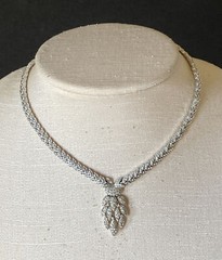 Vintage Pavé Crystal Rhinestone Statement Necklace Feather Drop