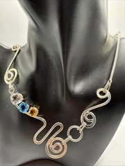 VTG Art Modern 925 Sterling Silver Multi Gemstone Necklace.38.6 Grams. 22.5”Long