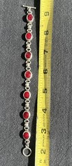 Vintage Red Jasper 3 Piece Jewelry Lot-925 Silver:7” Bracelet, 8.5 Ring, Pendant