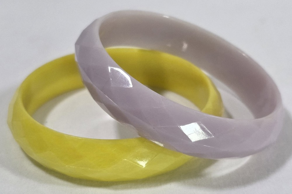 Vintage MCM Diamond Cut Pattern Black Yellow/Lavender Bracelets Set Of 2