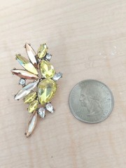 Yellow, Champagne, Clear Rhinestone Earrings / Very Good Condition / 2 In Length