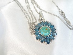 Sterling Silver 925 Turquoise London Blue Topaz NF Pendant 28″ Rolo Necklace