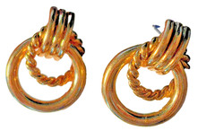 VINTAGE Thailand Gold Plated Twisted Rope DoorKnocker Earrings Pierced Post 1″
