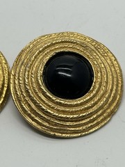 Vtg Les Bernard Runway Gold Plt RARE Black Cabochon Glass Rope Disc Earrings XL
