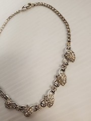 Vintage Pennino Rhodium Plated Rhinestone Leaves Necklace
