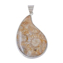 Coral Fossil Pendant | Teardrop Stone Setting | Sterling Silver 925