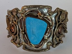 Brutalist MCM Bracelet Mixed Metals Blue Stone Large 8″ Diameter 2″ Tall