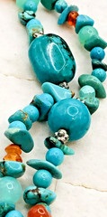 Vtg 58 Inch Beaded Tassel Lariat Necklace Sterling, Turquoise , Chrysoprase etc.