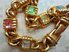 RARE VTG SIGNED S.A.L SWAROVSKI GOLDTONE MULTI COLOR CRYSTAL LINK CHAIN BRACELET