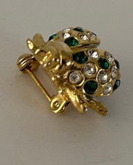 Vtg Ladybug Beetle Brooch Jelly Belly Lucite Cab Green Rhinestone Goldtone Pin