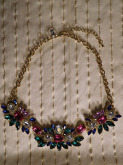 Vintage Very Colorful Glass/Rhine Chocker w/Adjustable Length Necklace ~ 21 inch
