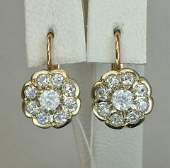 Vintage Original Rose & White Gold Cubic Zirconia Earrings 585 14K 7.36 g. 1990s