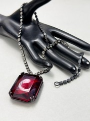 Kenneth Jay Lane Huge Red Glass Pendant Crystal Tennis Chain Necklace KJL