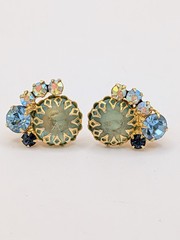 vintage Juliana Delizza and Elster BLUE D&E BLUE Clip On Earrings Gold Tone
