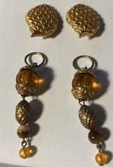 Vtg KATE HINES Signed Convertible Gold Tone Amber Lucite Couture Clip Earrings