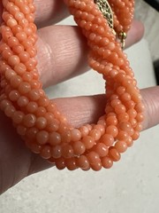 VTG Twist Multi Strand 2.5mm&3.5mm Small Pink Salmon Coral Beaded Necklace *Read