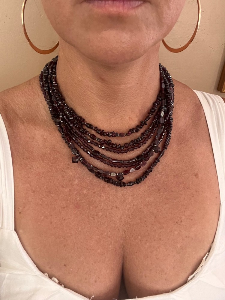 vintage necklace women garnet beads and sterling silver clasp