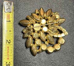 Antique VTG Aurora Borealis Rhinestone Big Brooch Pin Gold T