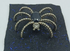 Vintage Clear Rhinestones & Black Glass Spider Brooch Pin 3.5 Inches Halloween