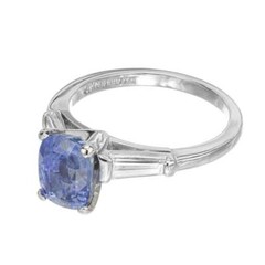 Vintage 1950 Cushion Sapphire Engagement Ring Platinum Tapered Baguette Diamonds