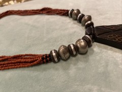 Vintage Handmade Statement Tribal Necklace with Wood, Metal & Red Beads 18”