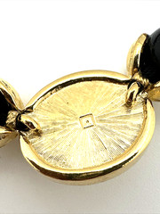 Vintage AVON Faux Pearl Pendant Necklace Black Beads Rhinestones Gold Tone 16″