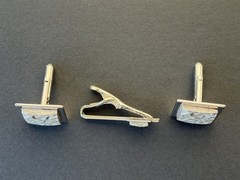 Vintage Swank Letter “F” Initial Monogram Cufflinks & Tie Bar Clip Set