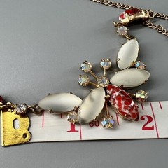 Vtg Rhinestone Marbled Opalescent Butterfly Collar Necklace & Earrings As Is