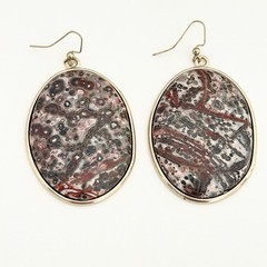 Big Leopard Skin Jasper Cabochon Chunky Stone Huge Oval Drop Statement Earrings