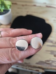 Vtg Polished Silver Tone Round Disc Cufflinks with Bullet Back Closures