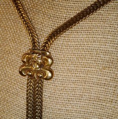 Vintage Signed Goldette Cameo Tassel Necklace Lariat Gold Plated Herringbone