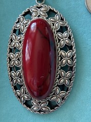 Vintage Mexico Sterling Silver Red Jasper Gemstone Pendant 925