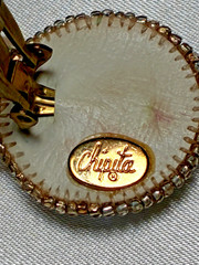 Glamorous Signed Chipita Simulated Pearl Cut AB Crystal Bead Clip-on Earrings