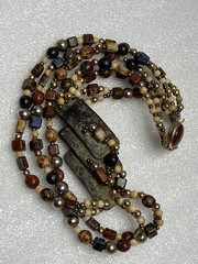 Vintage Carnelian Jasper Gemstone Abstract Triple Strand Gold Tone Necklace 20”