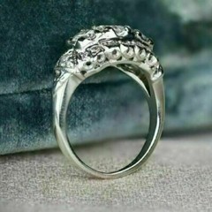 Geometric Late Art Deco Wedding Ring 14K White Gold Over 2 Ct Simulated Diamond