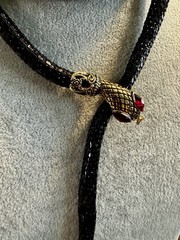 DL Auld Vintage Chainmail Mesh Snake Belt Necklace Black Gold Lariat Choker 42”