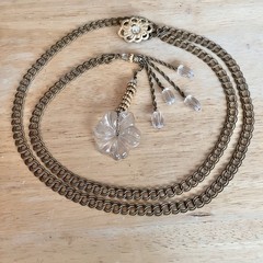 Vintage Signed Miriam Haskell Glass Flower & Bead Necklace Lariat Huge! 46”