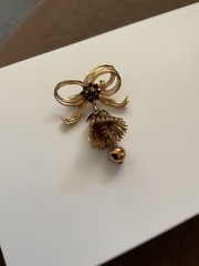 Vintage Goldtone Bow & Bell Rhinestone Brooch Pin