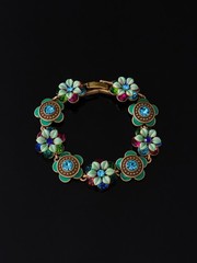 Vintage European Floral Link Bracelet Rhinestone Gold Plated Victorian Gift