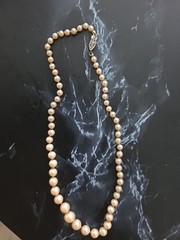 ​Vintage Sterling Silver Clasp Faux Pearl Strand Necklace Hand Knotted 18