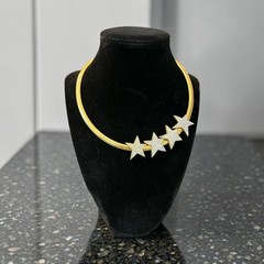 Gold-Tone Omega Chain Choker Necklace with Rhinestone Star Cluster