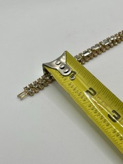 Vintage Estate Gold Tone Clear Rhinestone Fold Over Clasp Bracelet 7”