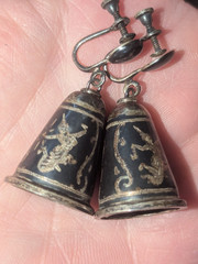 Vtg 925 Belly Dancer Siam Bell Earrings Screwback Easy to Convert to Wires
