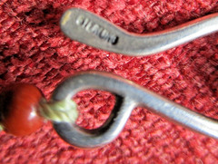 Vintage BEADED NECKLACE & EARRINGS Red Jasper & Unakite STERLING CLASP ~26.5″