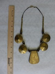 Estate Vintage Large Metal /Resin/Leather Cord Statement BOHO Tribal Necklace