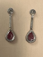 Large 14K Solid Gold Authentic Natural Ruby Diamond Leaf Earrings AGI Certified!