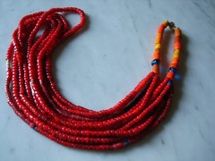 Vintage Antique Venetian Red White Heart Trade Bead Necklace