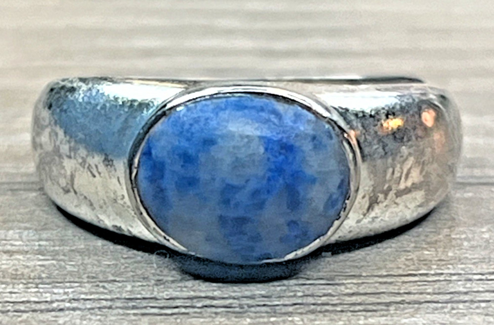Vintage Blue White Stone Cabochon Southwestern Ring Silver Tone Costume Jewelry
