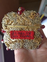 Vintage J Carl NY Original Brooch Hand Wired Red Aurora Borealis Clip Earrings