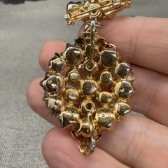 Vintage Brooch Pendant Imitation Pearl Green Rhinestones 2.5 Inches